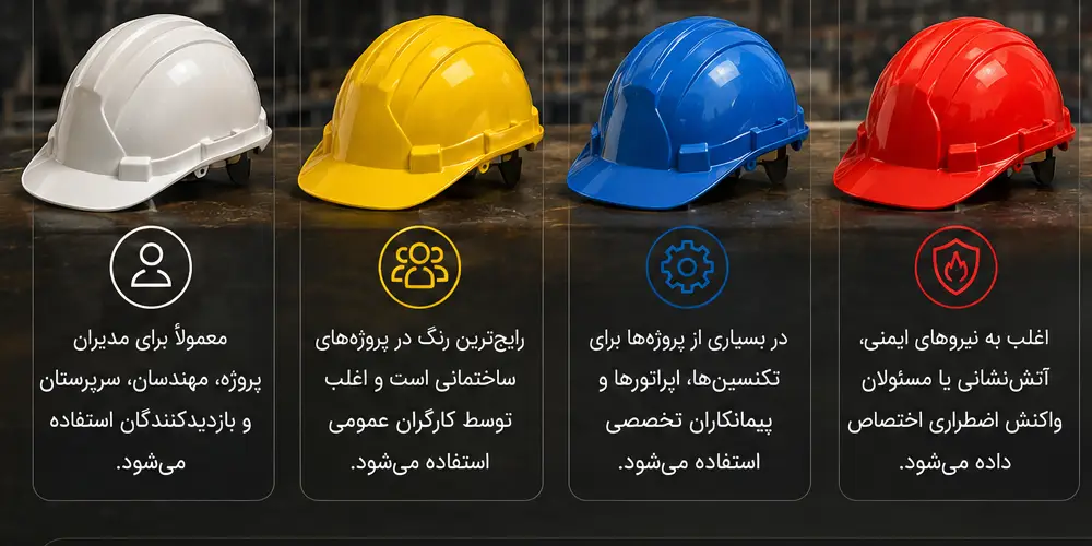 انواع کلاه ایمنی بر اساس رنگ